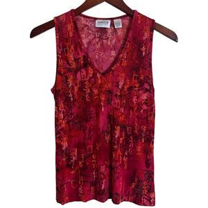 Chico's Travelers 90's Y2K Red Asian Print V Neck Slinky Sleeveless Top Small